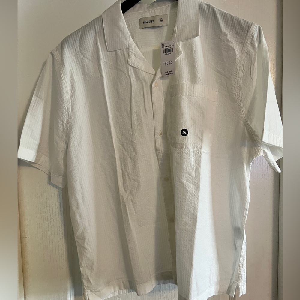 Hollister White Casual Button Down camp style Shirt size XXL
